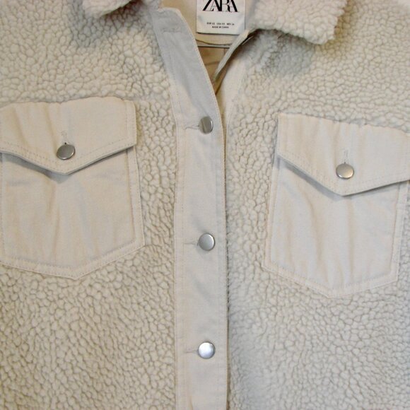 Zara Faux Sherpa Shearling Jacket Cream Teddy Bear Button Up Collar Size XS - Picture 10 of 16